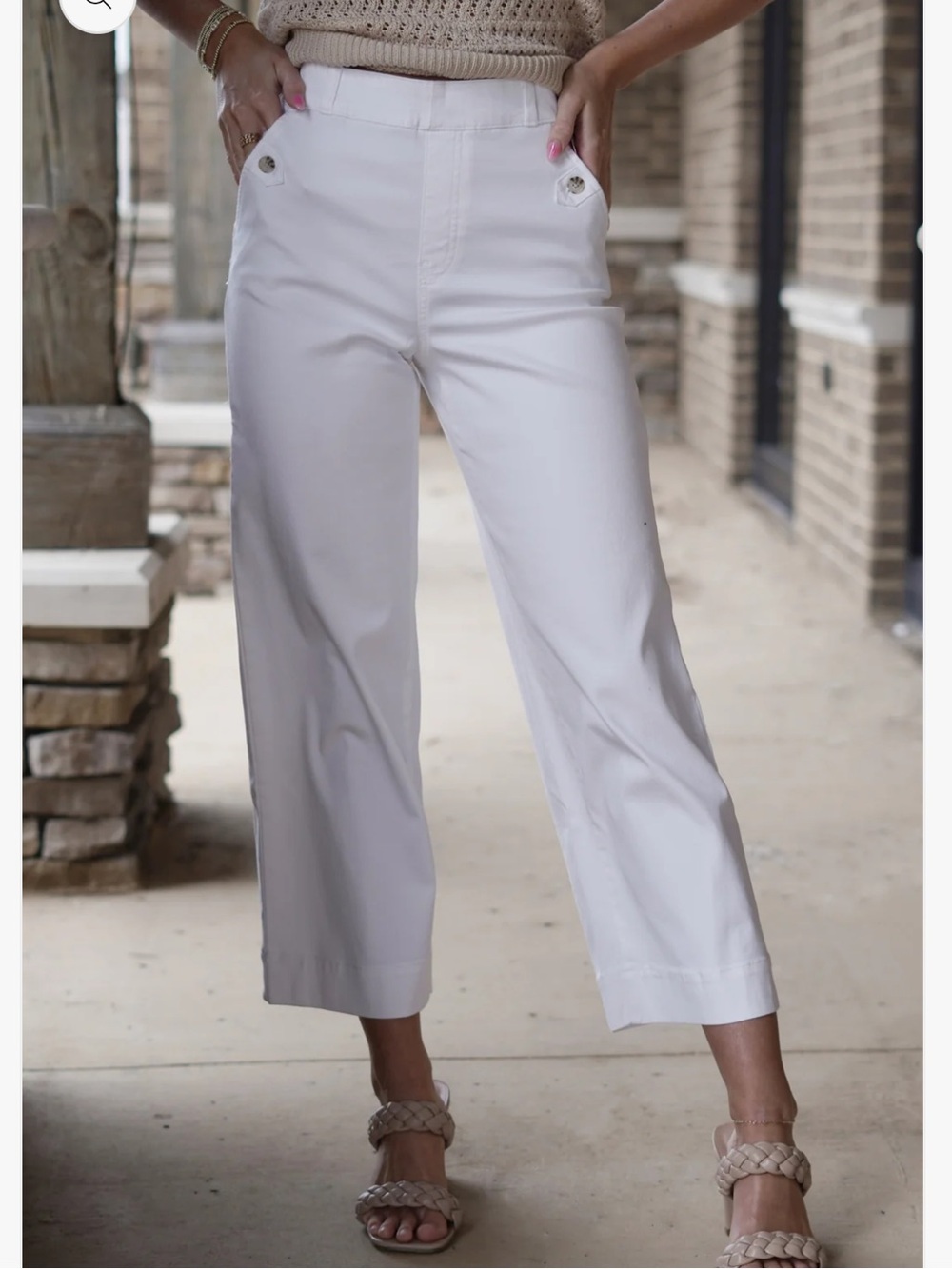 SPANX Stretch Twill Cropped Wide Leg Pants Bright White XL – High Rise Tummy Con